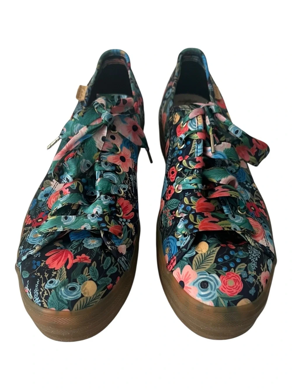 Keds x Rifle Paper Co Garden Party Platform Satin Lace Up Sneakers Shoes Size 9